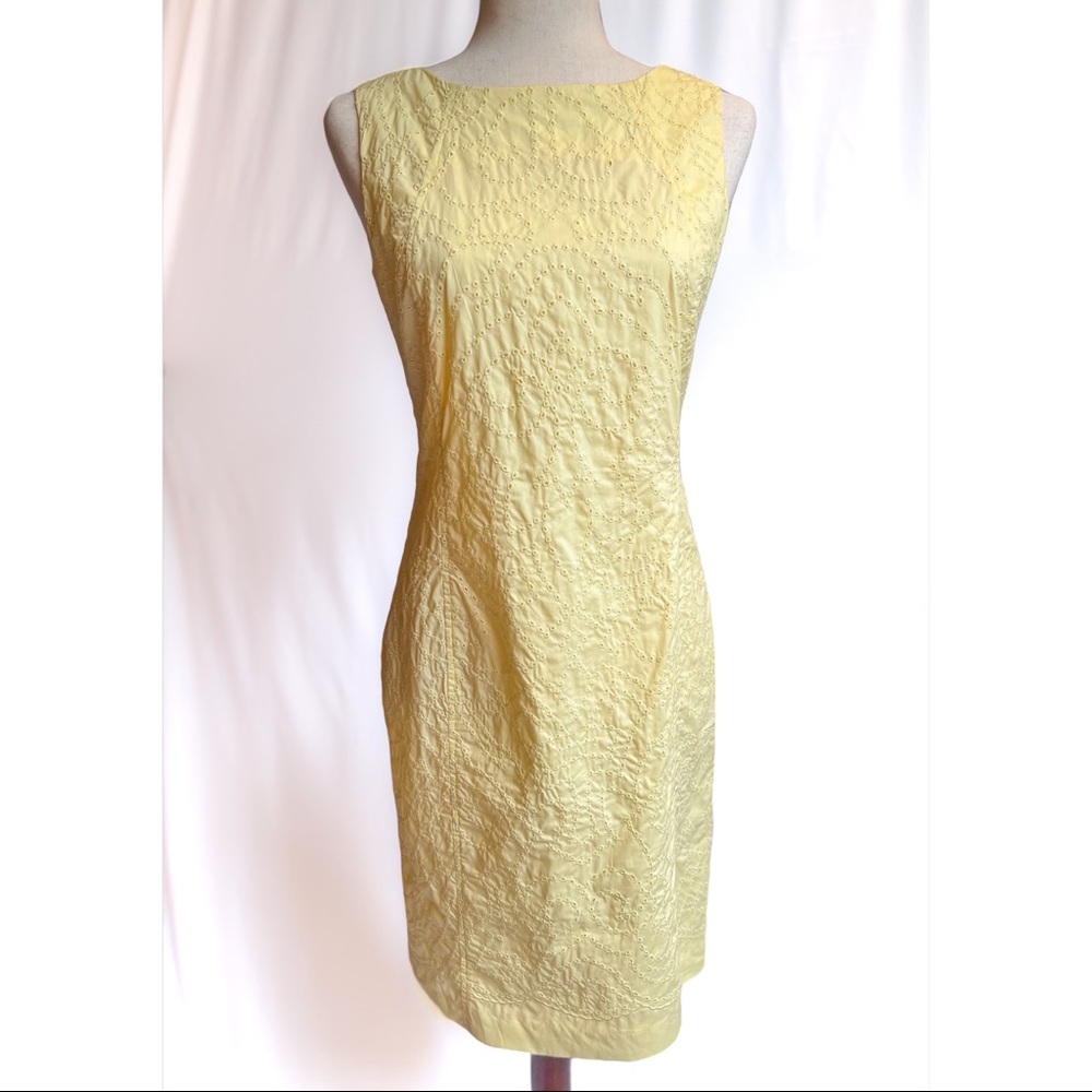 Talbots Light Yellow Detailed Sleeveless Cocktail Dress
